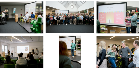 Picture collage of the Design Thinking pitch day at TU Dortmund